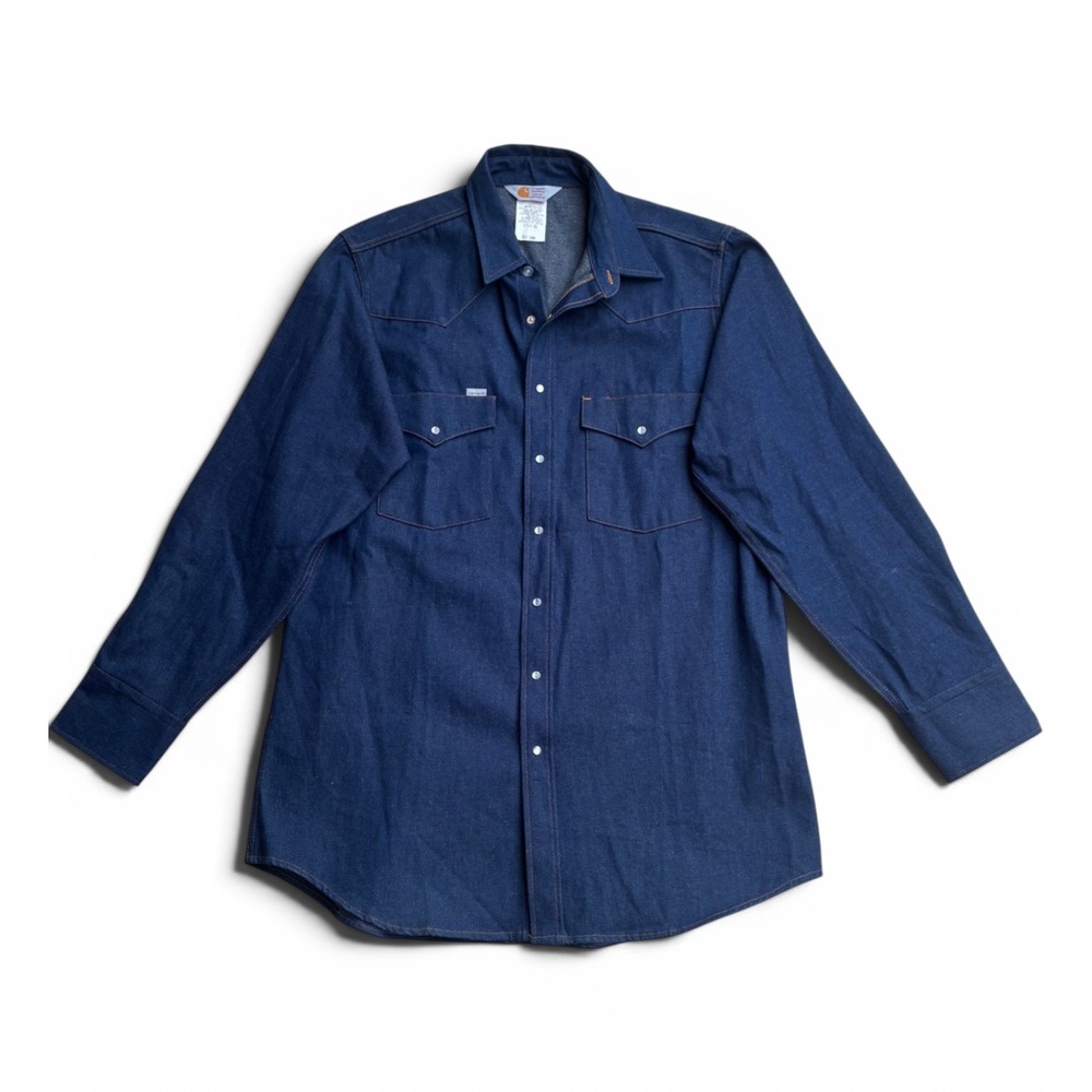 Carhartt Rugged Outdoor Wear Denim Western Pearl Snap Shirt Indigo 17.5x36